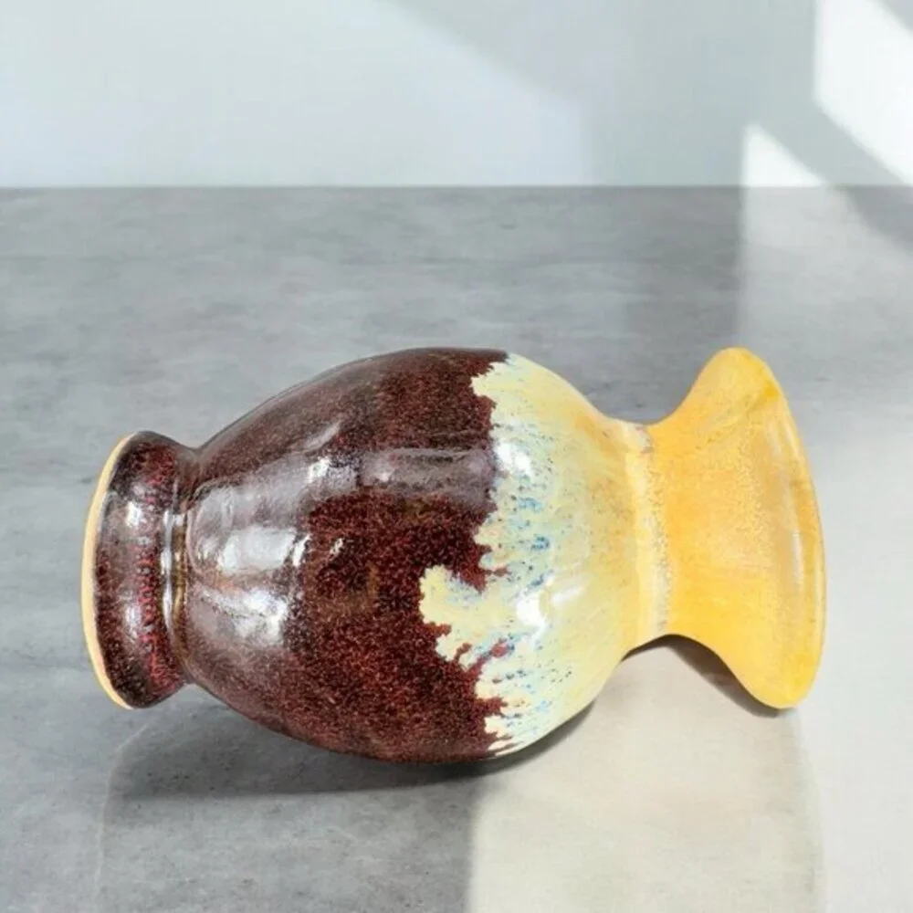 Allan Ditton Vase Studio Art Pottery Stoneware Brown Drip Glaze‎ Bud Vase 2010